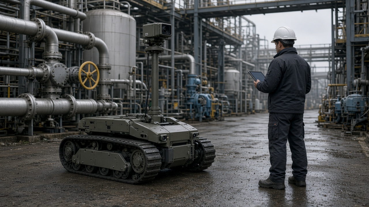 Tracked inspection robot in an industrial plant with operator monitoring
