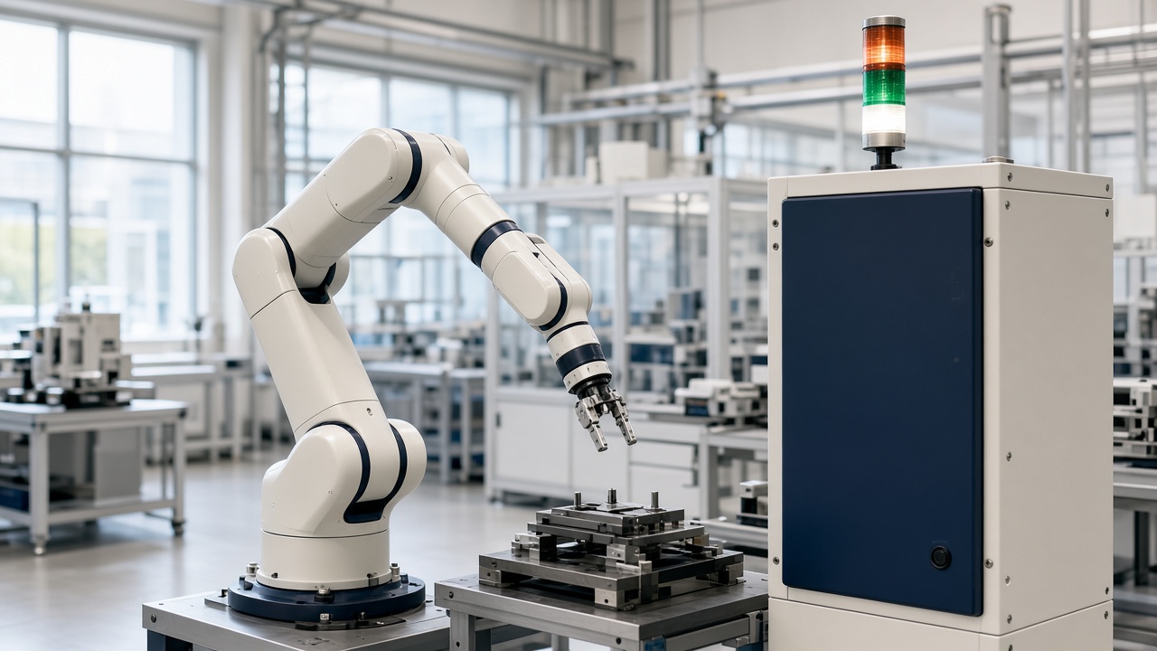Industrial robot arm in a test lab